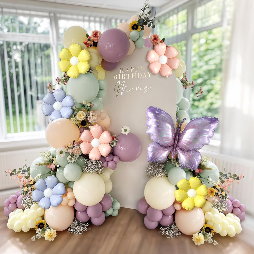 Pastel Floral Butterfly Balloon Arch Kit for Baby Shower & Garden Parties