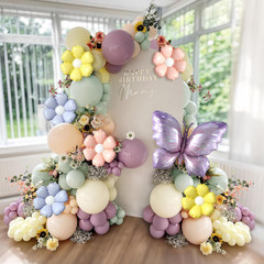 Pastel Floral Butterfly Balloon Arch Kit for Baby Shower & Garden Parties