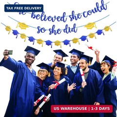 Navy-Blue Gold Party-Decorations Graduation Banner-Streamers – 18pcs Kits 2026 C