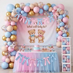 2 Strings 16pcs Pink Blue Bow Garland Banner, Pre-Strung Satin Ribbon Decorat…