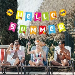 , Hello Summer Banner No DIY, Summer Banner for Summer Party Decorations, He…