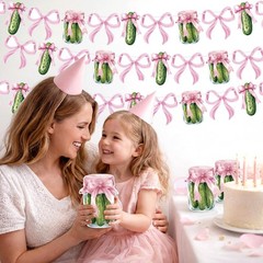 3 Pack Pink Bow Pickle Banner Decoration Cucumber Themed Pink Kind of a Big D…