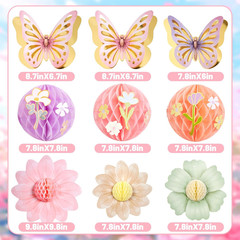 Pastel Butterfly Decorations Hanging Paper Flowers Honeycomb Birthday for Fairy