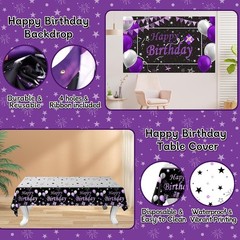 Elegant 70-Piece Black & Purple Birthday Decorations with Balloon Arch Kit