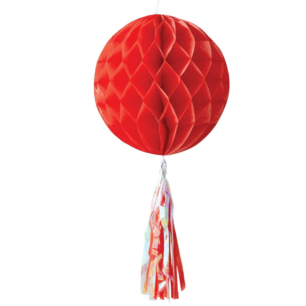 Way to Celebrate! Red Honeycomb Ball with Tassel Hanging Party Decoration