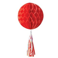 Way to Celebrate! Red Honeycomb Ball with Tassel Hanging Party Decoration