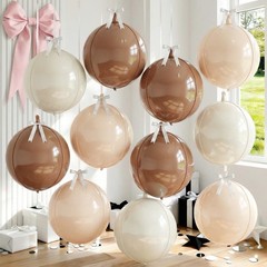 9 Pcs Nude Cream Beige Round Foil Balloons Netural Boho 4D Balloons 22 In Bro…