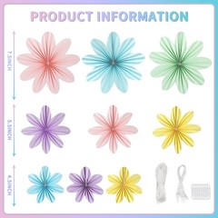 Paper Flowers Wall Decor Hanging Pastel Floral Fans For Birthday 9 PCS