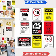 9 Piece 45th Birthday Party Decorations Wall Signs Caution Zone Warning Banner