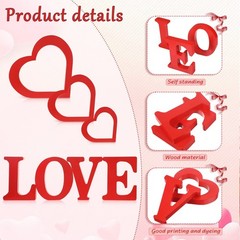 7 PCS Red Valentine Day Decor Table Centerpieces Love Letter Heart Wood Sign