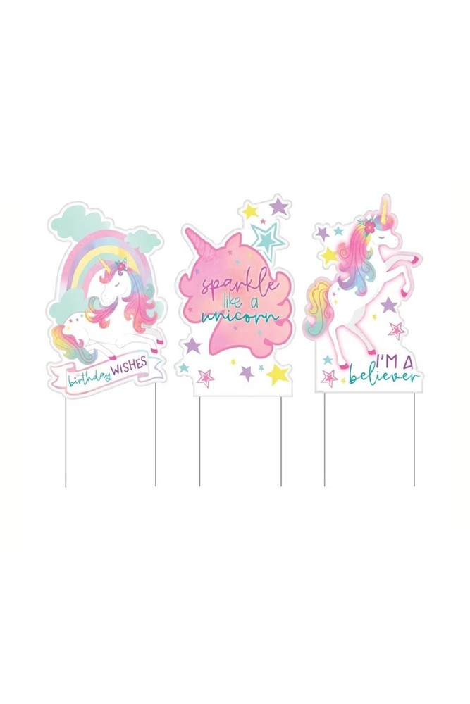 3Pcs Unicorn Birthday Party Yard Signs 15.8 × 24.8″H Assorted Design Party Decor