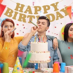 Happy Birthday Banner Birthday Sign Backdrop Party Supplies for Kids Boys Gold