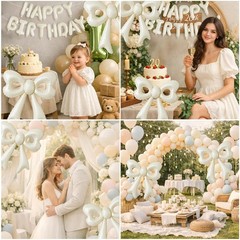 4 Pcs Cream Bow Balloons, 31”Huge Beige Bow Aluminum Foil Balloons for , Baby…
