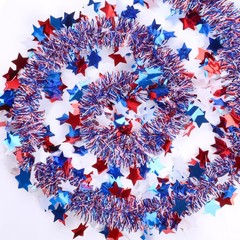 50 FT Red White Blue Star Tinsel Garland, Patriotic Metallic Star Tinsel Deco…