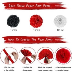 Red & Black Party Decorations Lot Party Decor Supplies Balloons Paper Pom