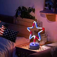 2 Pack Patriotic LED Neon Star Lights – Battery/USB Powered Red White Blue Decor