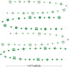 Green 10Th Birthday Decorations Number 10 Circle Dot Star Garland Glitter Stream