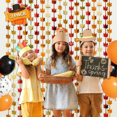 2pcs Fall Decor, Red Gold Orange Maple Leaves, Autumn Harvest Photo Booth Props