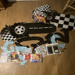 Spritz Happy Birthday 17in Foil Balloon Multicolor Checkered Cars & Vehicles
