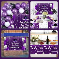 Purple Black 2026 Graduation Decorations for Women Girls – She Believed She C…