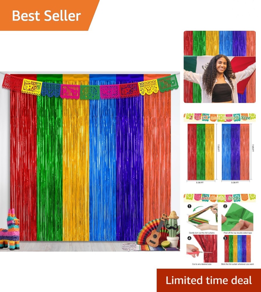 2 Count Rainbow Fringe Curtains – Stunning Metallic Tinsel for Festive Parties