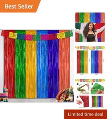 2 Count Rainbow Fringe Curtains – Stunning Metallic Tinsel for Festive Parties
