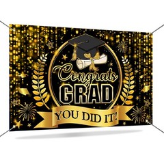 Congrats Grad 2026 Banner Black and Gold Graduation Decorations Class of 2026