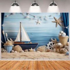 Nautical Rudder Theme Baby Birthday Background Sailboat Ocean Beach 6x4feet