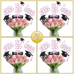 Graduation Decorations 2026, 24 PCS Black and Pink Graduation Centerpieces fo…