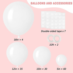129Pcs White Balloons Different Sizes 18 12 10 5 Inch for Garland Arch,Party Lat