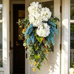 Seasonal Wreath with White Hydrangea Motif for Harvest Themed Event Decor