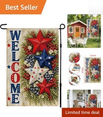 Patriotic Stars Welcome Garden Flag – 4th of July Double Sided Decor