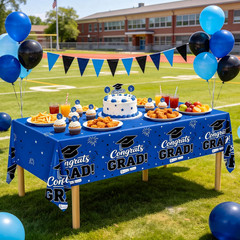 3Pcs Graduation Tablecloth, Blue Graduation Decorations 2026 Gongrats Grad Table