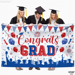 , Red and Blue Congratulations Banner, XtraLarge, 72×44 Inch, Graduation Backdro