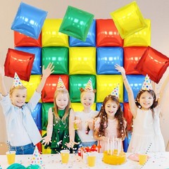 Red Yellow Blue and Green Double Sided Square Foil Balloons Wall,19 Inches Pi…