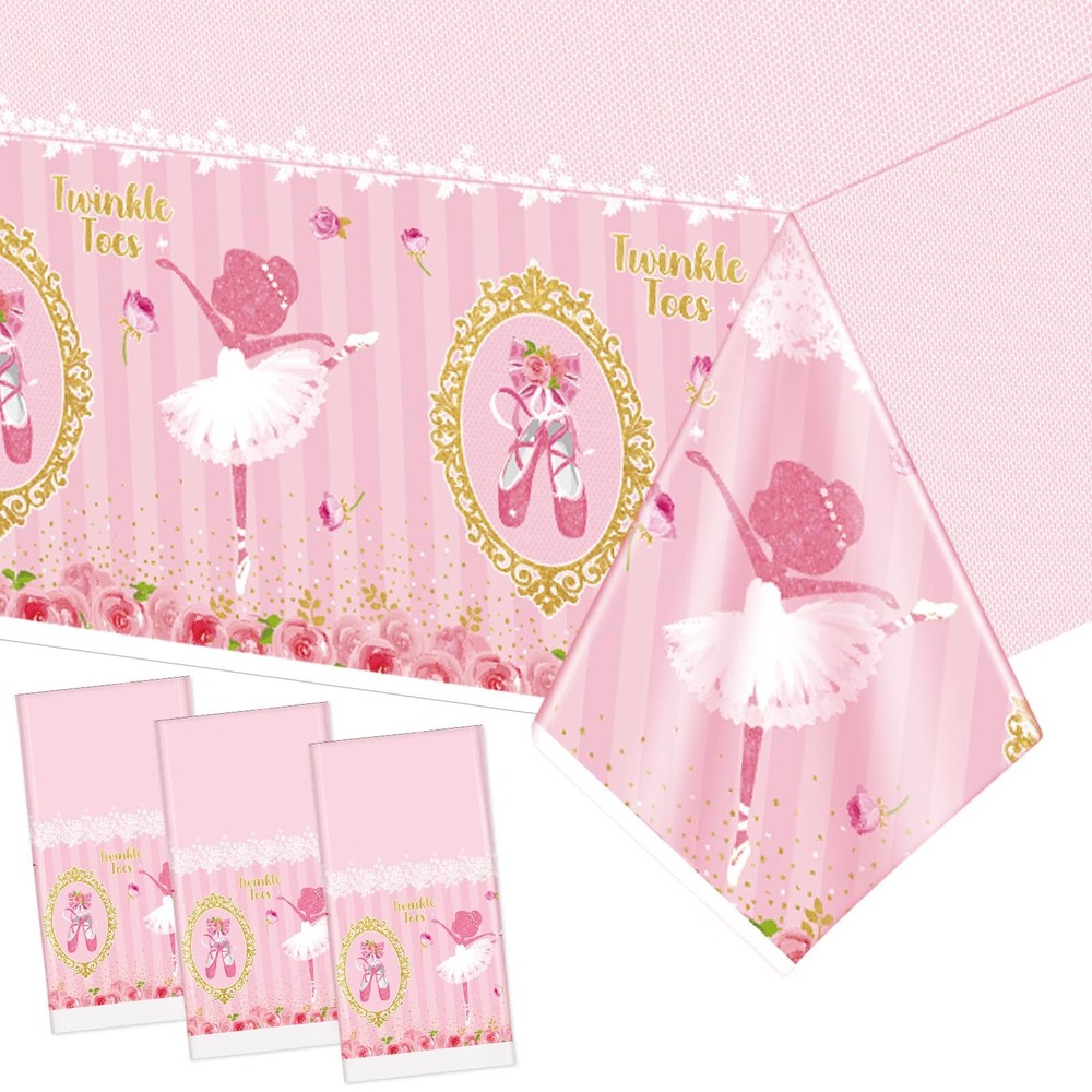 3 Pack Plastic Ballerina Tablecloth Birthday Party Supplies for Rectangle Table