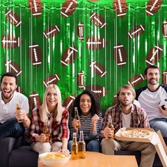 2 Pack Football Party Decorations Photo Props 3.3×6.6 ft Football Foil Fringe…