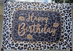 Leopard Print Happy Birthday Banner Backdrop ~71″ x 47″ New Black & Gold Party.