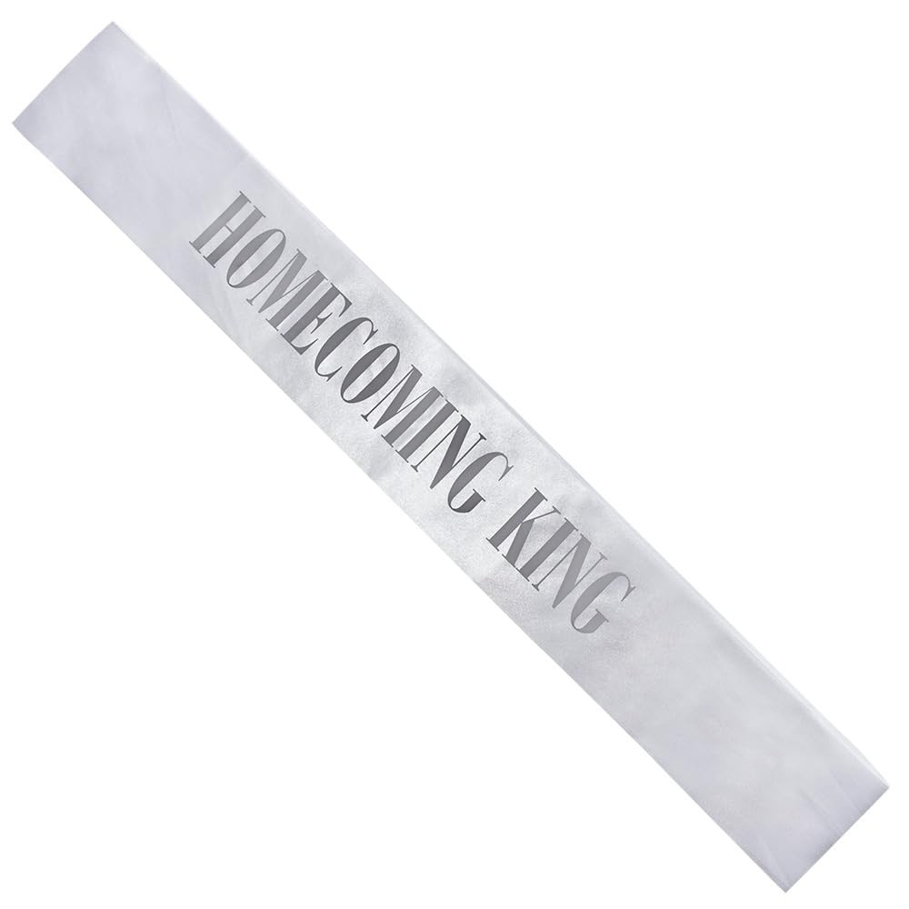 White and Metallic Silver Foil Homecoming King Satin Sash, Homecoming Sashes,…