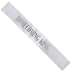 White and Metallic Silver Foil Homecoming King Satin Sash, Homecoming Sashes,…