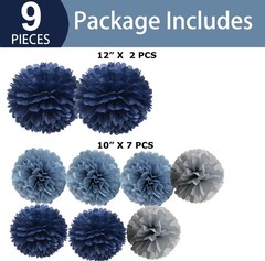 Navy Dusty Blue and Gray Hanging Flowers Tissue Pom Poms Party Decorations Wa…