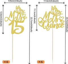12 PCS Mis 15 Centerpiece Sticks Glitter Happy 15th Birthday Centerpieces Mis Qu