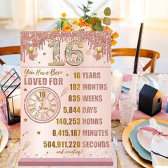 16th Birthday Party Supplies, Two Sided Wood Sign, Pink Rose Gold