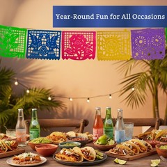 Mexican Party Banners – 5 Pack, 10 Flags Each – Papel Picado Fiesta Decor