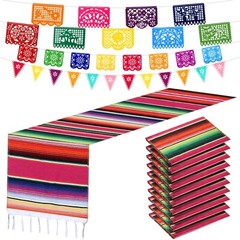 10 Packs 14 x 84 Inch Mexican Serape Table Runners, 29 Pcs Papel Picado Banne…