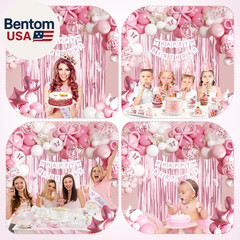 Pink Bow Birthday Party Decorations, Coquette Birthday Decorations with Bow Bann