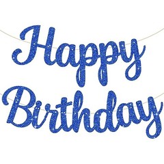 Glitter Blue Happy Birthday Banner – NO DIY,10 Feet Pre-Strung Birthday blue