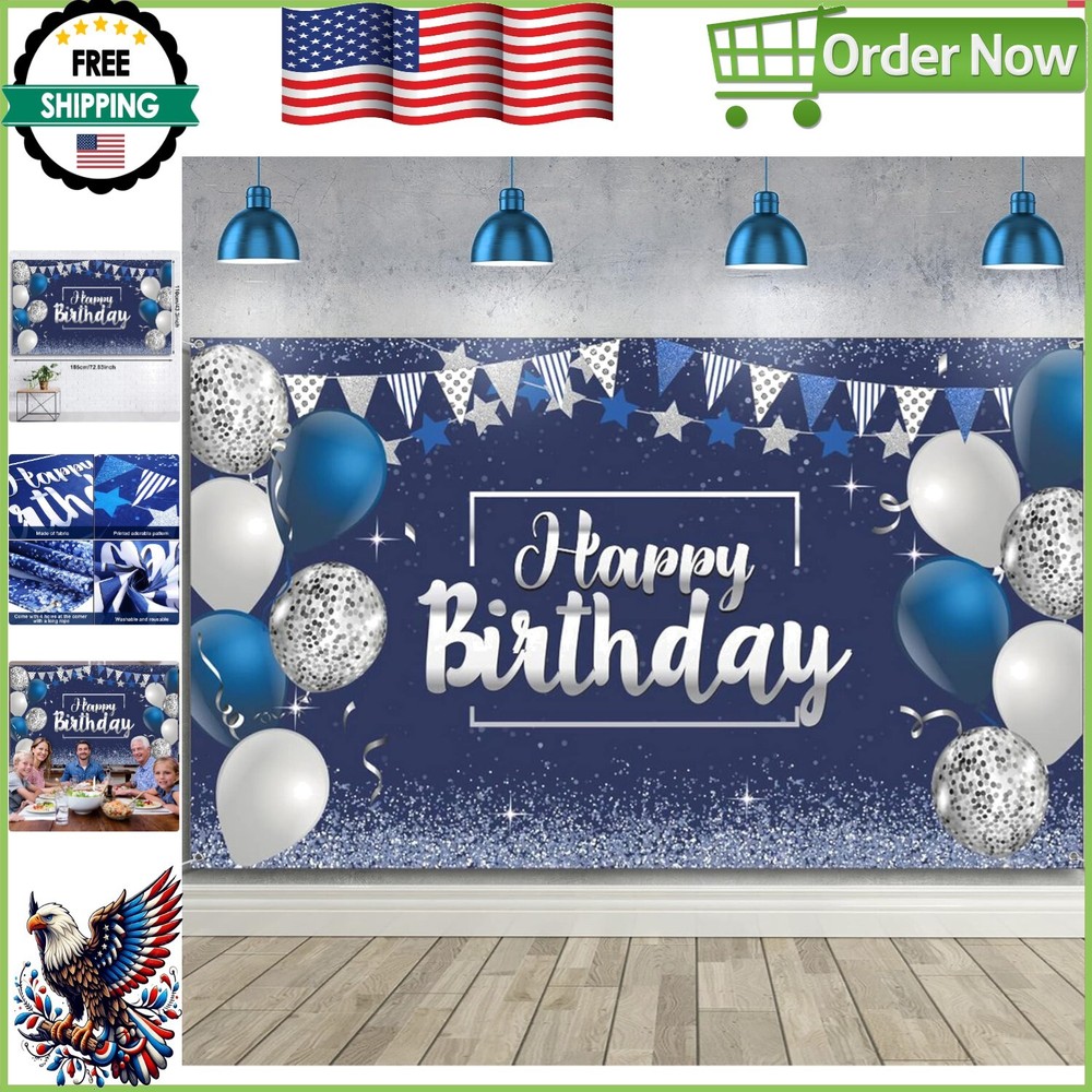 Elegant Glitter Birthday Backdrop Banner for Men & Women – Large 72.8»x43.3»