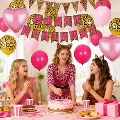 Pink Leopard Decorations, Gold Cheetah Print Animal Balloons Hot Pink and Hea…