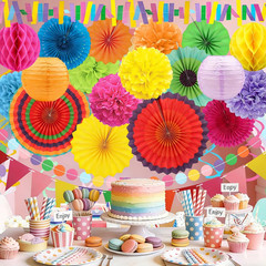 Fiesta Party Decorations – Multicolored Pom Poms for Mexican Decorations | Hassl